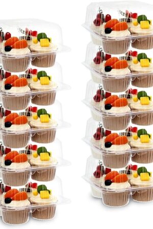 80 Pack Plastic Cupcake Containers 4-Compartment Clear Boxes Disposable Cupcake Tray Holders 4 Cavity Cupcakes Carriers with Deep Dome for Muffin Packaging