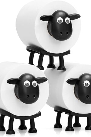 VELENTI Sheep Toilet Roll Holder - Funny Toilet Paper Holder Free Standing Bathroom Set - 3D Printed Black Sheep Loo Roll Holder - Hilarious Tissue Paper Roll Storage - Cute Bathroom Decor - Set of 3