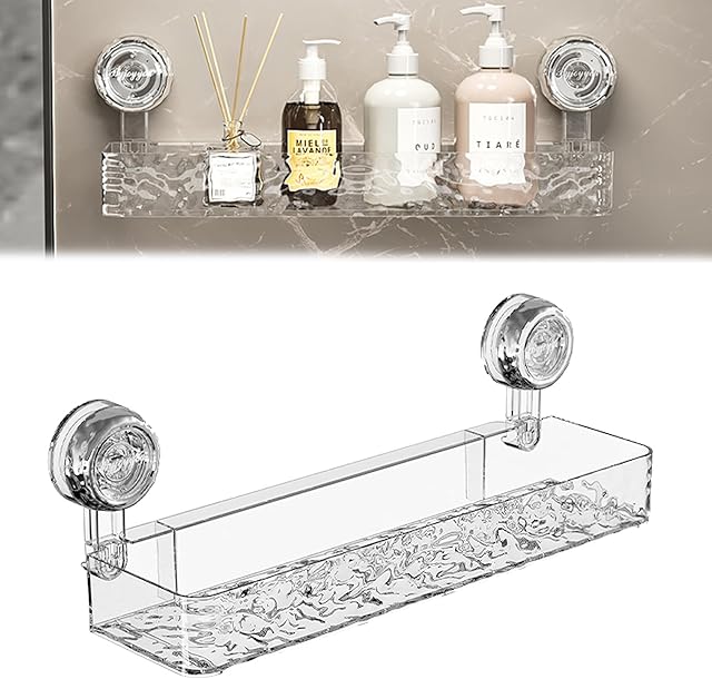 Corrugated Suction Cup Storage Holder, Movable Suction Cup Shower Shelf,No-Drill Wall-Mounted Shower Shelfs for Bathroom Kitchen Storage Rack Shelf Showers Accessories(White)
