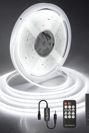 ALITOVE 32.8ft COB Led Light Strip Daylight White 6500K Super Bright 24V LED Mirror Lights with Remote Dimmable 3200LEDs CRI90+ Uniform Glow Ceiling LED Tape Light for Indoor Home Office Lighting