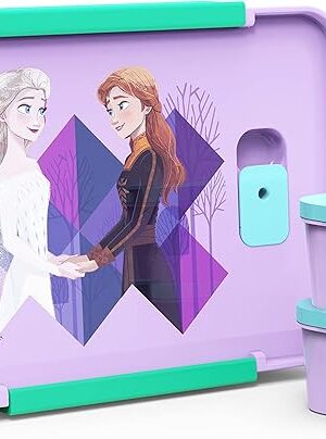 Zak Designs Disney Frozen 2 Reusable Plastic Bento Box with Leak-Proof Seal, Carrying Handle, Microwave Steam Vent, and Individual Containers for Kids' Packed Lunch (3 PCs Set, Anna & Elsa)