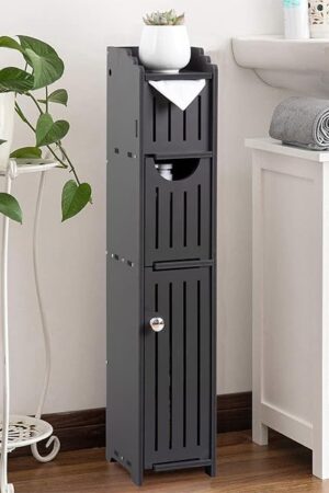 AOJEZOR Bathroom Storage Cabinet for Small Space-Toilet Paper Cabinet Fit for Small Roll,Black