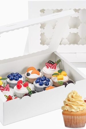 12 Count Cupcake Boxes, 4PCS Cupcake Container with Window, Food Grade Cupcake Holder for Birthday Holiday Party, Bakery Supplies for Cupcakes, Desserts, and More