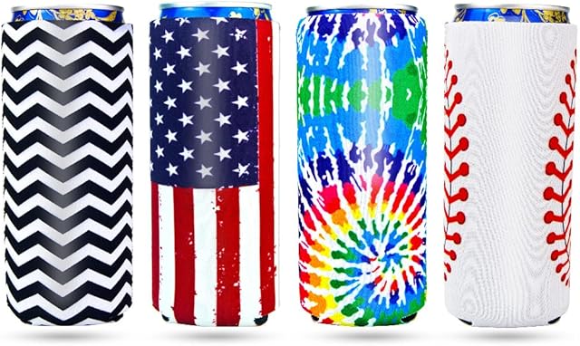 4 Pack 12oz Slim Beer Can Cooler Sleeves, Neoprene Beer Can Cooler Bulk, Collapsible Insulators Cooler Cover Fits for White Claw/Spiked Seltzer and More
