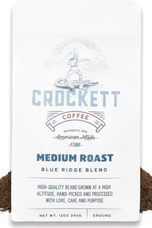 Crockett Medium Roast Ground Coffee – Bold Medium Roast Ground Coffee with Smooth Body, Balanced Flavor & Clean Finish – Perfect for Classic Coffee Drinks, All-Day Energy & Healthy Coffee Habits