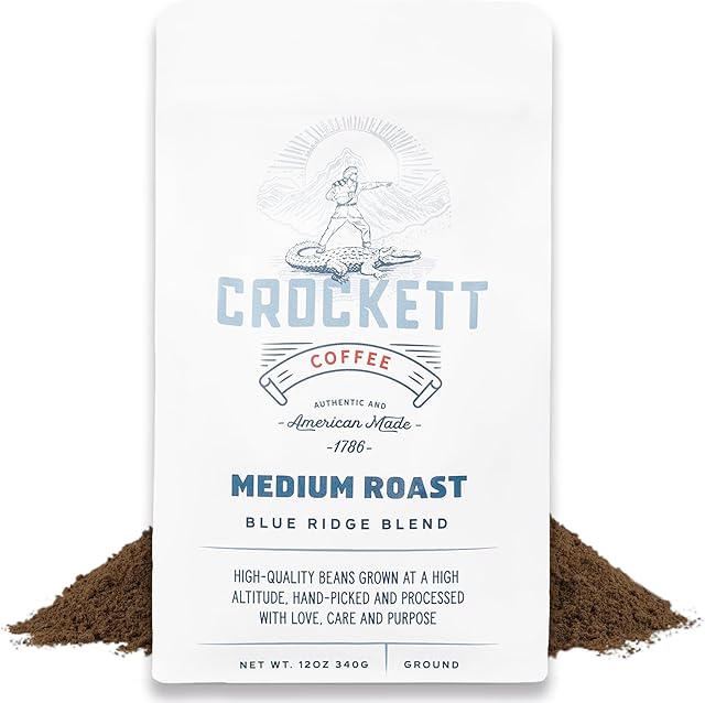 Crockett Medium Roast Ground Coffee – Bold Medium Roast Ground Coffee with Smooth Body, Balanced Flavor & Clean Finish – Perfect for Classic Coffee Drinks, All-Day Energy & Healthy Coffee Habits