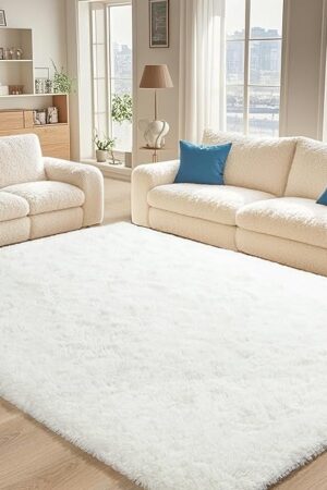 BENRON White Fluffy Rugs for Living Room 4x6, Soft Cream Area Rug for Kids Children Girls Bedroom Nursery, Washable Indoor Floor Carpets