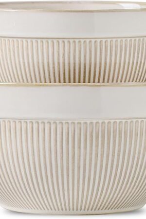 Ceramic Large Yellow Stripe Mixing Bowls for Kitchen, Set of 2 Big Serving Bowls for Cooking, Popcorn, Salad, Soup, Baking, Dough Bread Making Bowl, 10 inch + 8 inch, White
