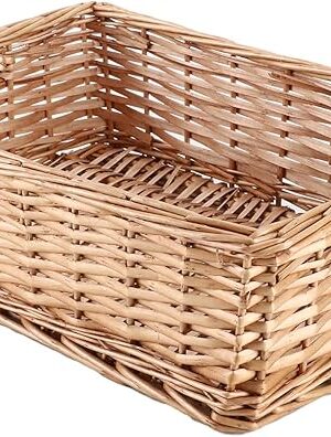 YAHUAN Rectangular Wicker Storage Basket Woven Rattan Basket with Handle, Baskets for Organizing Bathroom,Bedroom,Living room,Pantry (Wicker)