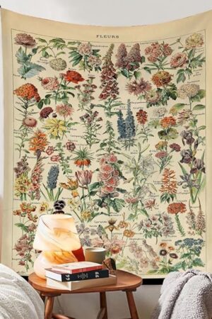 Vintage Flowers Tapestry 48? x 36?, Long Vertical Wall Hanging Reference Illustrative Botanical Tapestries for Bedroom Aesthetic Floral Tapistry Botanical Plants Tapestry Wall Hanging Cute Bedroom Decor