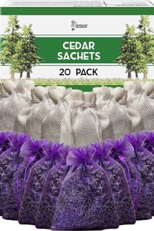 Cedar Chips and Lavender Sachets (20 Pack) - Stop Clothes Damage - Cedar and Lavendar Home Fragrance Sachets for Drawers and Closets