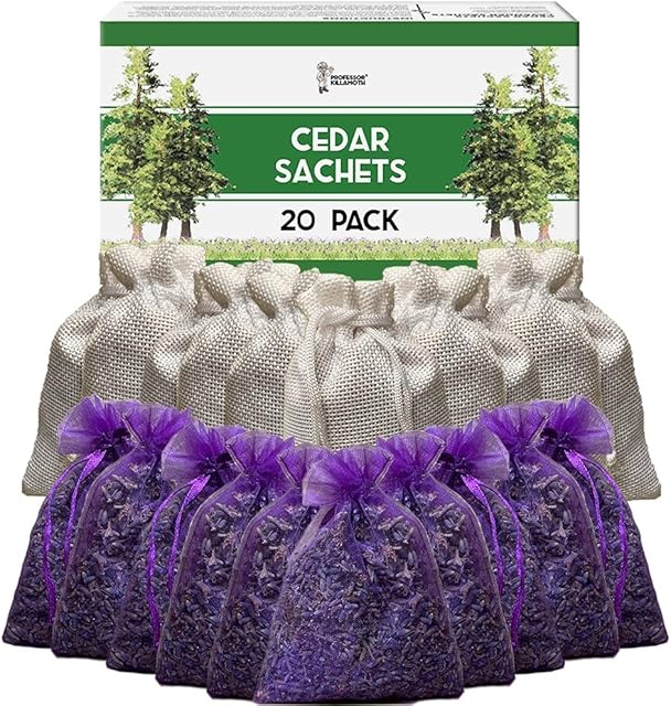 Cedar Chips and Lavender Sachets (20 Pack) - Stop Clothes Damage - Cedar and Lavendar Home Fragrance Sachets for Drawers and Closets