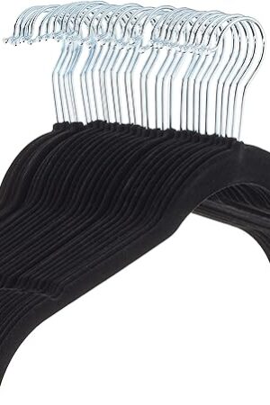 Amazon Basics Slim, Velvet, Non-Slip Shirt Clothes Hangers, Pack of 30, Black