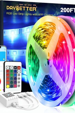 DAYBETTER Led Strip Lights 200 ft (2 Rolls of 100 ft) Ultra Long Smart Light Strips with App Voice Control Remote, RGB Music Sync Color Changing Lights for Bedroom, Kitchen, Party,Home Decoration