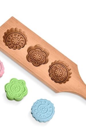 Wooden Cookie Molds for Baking - Moon Cake Molder Cookie Stamps Chinese Mooncake Mold - 3 Wooden Flowers Cookie Stamp Baking Moon Cake Mold for Muffin, Chocolate Mold Pie Stamps Dough Butter