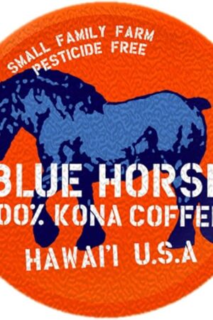 Blue Horse 100% Kona Coffee Pods, Medium Roast, 10ct Single Serve, Compatible with K Cups 2.0, Farm Fresh, Authentic Arabica Beans from Hawaii’s Big Island with a Smooth, Rich Flavor
