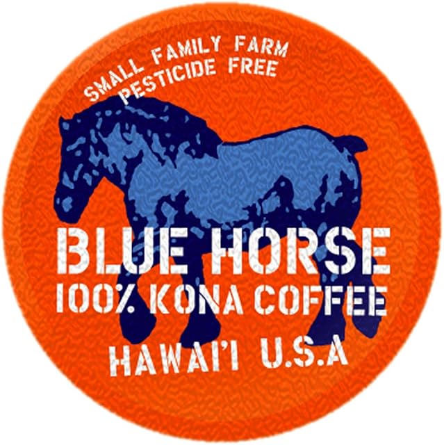 Blue Horse 100% Kona Coffee Pods, Medium Roast, 10ct Single Serve, Compatible with K Cups 2.0, Farm Fresh, Authentic Arabica Beans from Hawaii’s Big Island with a Smooth, Rich Flavor