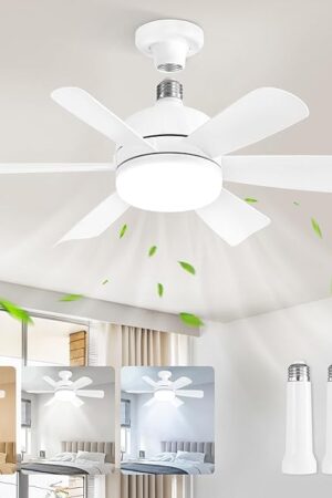 ZMISHIBO Socket Fan Light 17.9 Inch 3 Colors Light Socket Ceiling Fan White