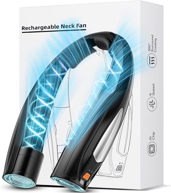 AI Neck Fan, Portable Personal Wearable Fan, 6 Speeds Adjustable Rechargeable