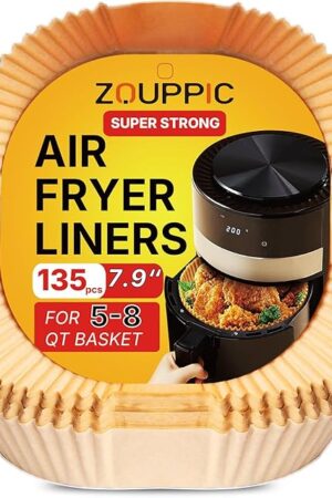 Air Fryer Liners Disposable 7.9 Inch - 135PCS, Unbleached Parchment Paper Liners for 5-8 QT Air Fryer, Non-Stick Oil-Proof Baking Paper for Oven, Microwave, Easy Cleanup, Square