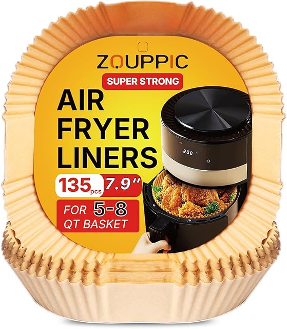 Air Fryer Liners Disposable 7.9 Inch - 135PCS, Unbleached Parchment Paper Liners for 5-8 QT Air Fryer, Non-Stick Oil-Proof Baking Paper for Oven, Microwave, Easy Cleanup, Square