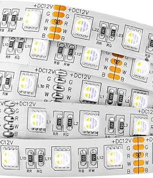 BTF-LIGHTING 5050 RGBW RGB+Warm White(2700K-3000K) 4 Colors in 1 LED Tape Light DC12V 5m 16.4ft 60LED/m Multi-Colored IP30 White 12mm PCB for Bedroom Kitchen Home Decoration(No Adapter or Controller)