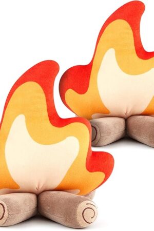Campfire Plush Toys Fake Fire Firewood Plush Pillow Woodland Forest Nursery Classroom Decor for Camping Overnight Scene Setting Room Decoration(2 Pack)