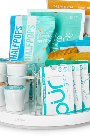 YouCopia Crazy Susan Lazy Susan Organizer, 3 BPA-Free Removable Clear Bins with Handles, Rotating Storage Turntable for Kitchen Cabinet, Pantry and Bathroom Organization