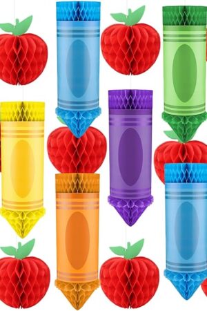 18 Pcs Back to School Classroom Decorations Elementary Apple Hanging Honeycomb Kindergarten Daycare Preschool Classroom Decorations Welcome Back School Girl Style Classroom Decor