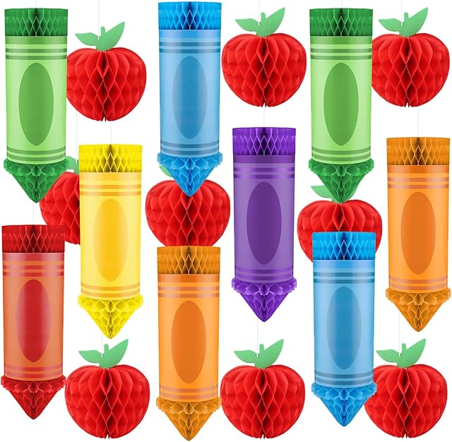 18 Pcs Back to School Classroom Decorations Elementary Apple Hanging Honeycomb Kindergarten Daycare Preschool Classroom Decorations Welcome Back School Girl Style Classroom Decor