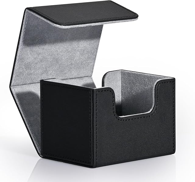 The ZLCA Card Deck Box for Trading Cards, MTG Commander Deck Box Holds 120+ Single Sleeved Cards, Leather Magnetic Card Storage Box Fits for TCG CCG Magic Cards (Black)
