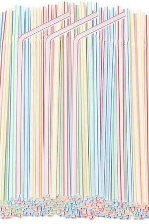 200 Pcs Plastic Straws Disposable -Straws Drinking Plastic -8.8inch Long Bendy Straws -Flexible Bendable Drinking Straw