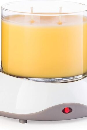 CANDLE WARMERS ETC. Auto Shutoff Candle Warmer Plate (White, Plug-in) – Modern Candle Wax Warmer with 8-Hour Timer