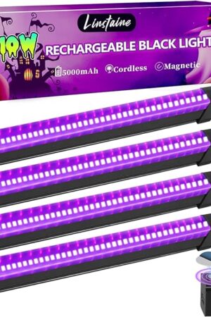 4 Pack Rechargeable Black Light Bar, 5000mAh Large Capacity Battery Powered Black Lights for Glow Party, Portable Blacklight Party Supplies for Uranium Glass, Fluorescent Poster, Bedroom, Halloween