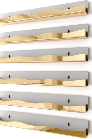 YMVV Wall-Mounted Nail Polish Organizer Rack, 15-Inch Gold Mirror Finish, 6 Pack