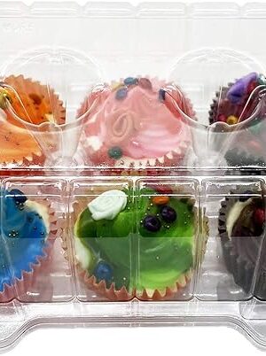 Clear Cupcake Containers,12pc Plastic Disposable High Dome Cupcake Boxes 6 Compartment Cupcake Holders Cupcake Containers Half Dozen Cupcake Trays ReliableCup Cake Muffin Packaging Transporter