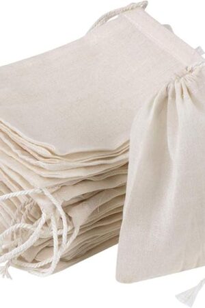 20 Pcs Muslin Drawstring Bags - Natural Unbleached Cotton Straining Herbs Cheesecloth, Coffee Tea Brew, Soup Gravy Broth Stew, Bone Broth Brew, Spice Bags - 6 x 4 Inches