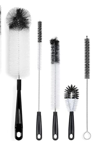 ALINK 8-Pack Bottle Cleaning Brush Set - Long Handle Black Bottle Cleaner for Washing Narrow Wine/Beer Bottles/Thermos/Flask Tumbler/Sport Well/Kettle/Lid Brush, Straw Brush