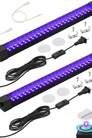 365NM Black Light Bar 15W 1FT, UV Blacklight Strip for Dispaly, Linkable LED Black Lights with ON/Off Switch, for Uranium Glass Minerals/Rock Curio Cabinetry Glow Party Halloween, 2 Pack