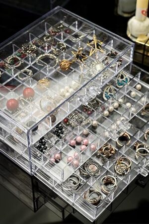 Earring Storage Box Organizer 3 Drawers Acrylic Jewelry Storage Box Holder Transparent Jewelry Display Stand with 72 Small Compartments Gift for Women Girls (Clear)