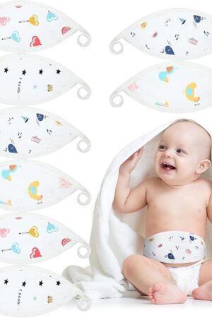 8 Pcs Newborn Infant Belly Wrap Comfort Cotton Umbilical Cord Cover Band Cartoon Soft Baby Belly Band Newborn Navel Belt for Protection Abdomen Baby Boy Girl Gifts 0-12 Months, 4 Styles (Cute)