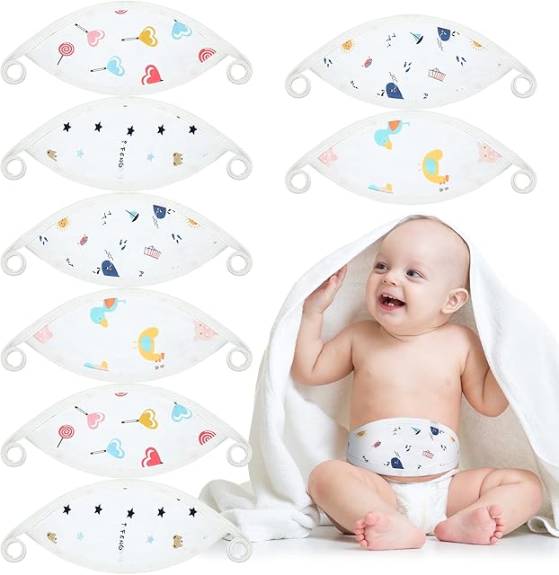 8 Pcs Newborn Infant Belly Wrap Comfort Cotton Umbilical Cord Cover Band Cartoon Soft Baby Belly Band Newborn Navel Belt for Protection Abdomen Baby Boy Girl Gifts 0-12 Months, 4 Styles (Cute)