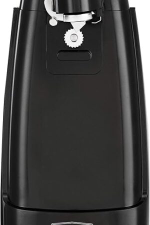 BELLA Electric Can Opener and Knife Sharpener, Multifunctional Jar and Bottle Opener with Removable Cutting Lever and Cord Storage, Stainless Steel Blade, Black