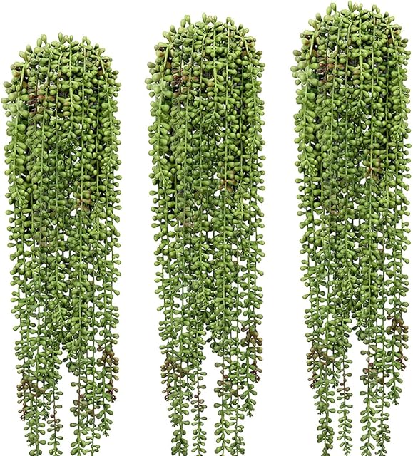3 Pcs String of Pearls Plant Artificial Hanging Succulents Plants for Home Garden Decor (Pots Not Included)