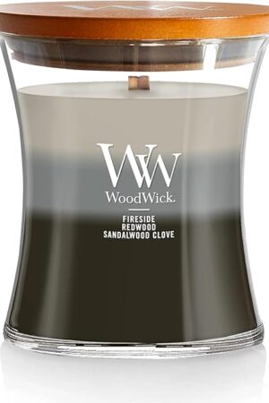 WoodWick Warm Woods Medium Hourglass Trilogy Candle Crackles as it Burns Perfect for Gifting