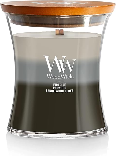 WoodWick Warm Woods Medium Hourglass Trilogy Candle Crackles as it Burns Perfect for Gifting