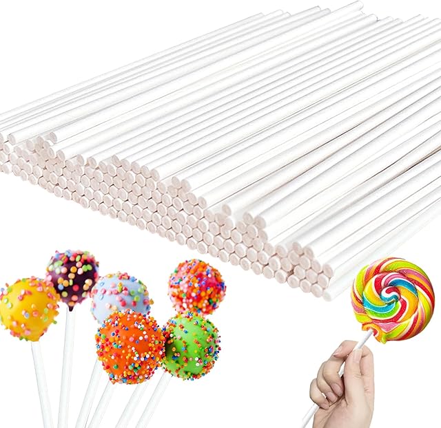 100 Count 6 Inch White Lollipop Sticks,Paper Cake Pop Stick,Sucker Treat Sticks for Chocolate Cookies Donut Packaging Wedding Party Cupcake Toppers Supplies 3.5mm