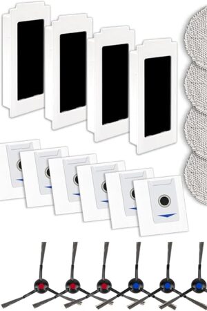 (22 Pack) M12 Pro+ Replacement Parts Compatible with Yeedi M12 Pro+, ECOVACS DEEBOT T30 Omni/ T30 Pro Omni/Robot Vacuum, 2 Roller Brushes, 4 HEPA Filters, 6 Side Brushes, 6 Dust Bags, 4 Mop Pads