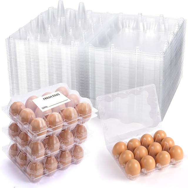 60 Pack 3x4 Clear Plastic Egg Cartons Cheap Bulk 12 Count, Reusable & Sturdy Design Eggs Carton Bulk Perfect for Family, Farm, Markets, Display (Egg Storage Containers)