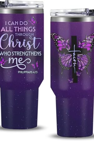 Christian Gifts for Women, 40 oz I Can Do All Things Christ Tumbler With Handle, Inspirational Religious Birthday Gifts for Faith Cup, Christian Jesus God Bible Verse Pastor Prayer Gift for Christmas